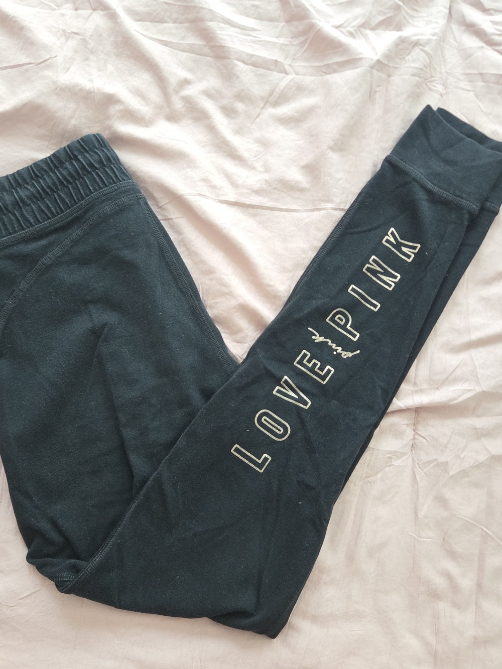 PINK Victoria's Secret Kids Black 'LOVE PINK' Leggings with Gold Lettering